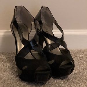 GUESS - black open toe heels with zipper